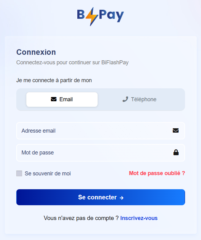 Capture de la page de connexion